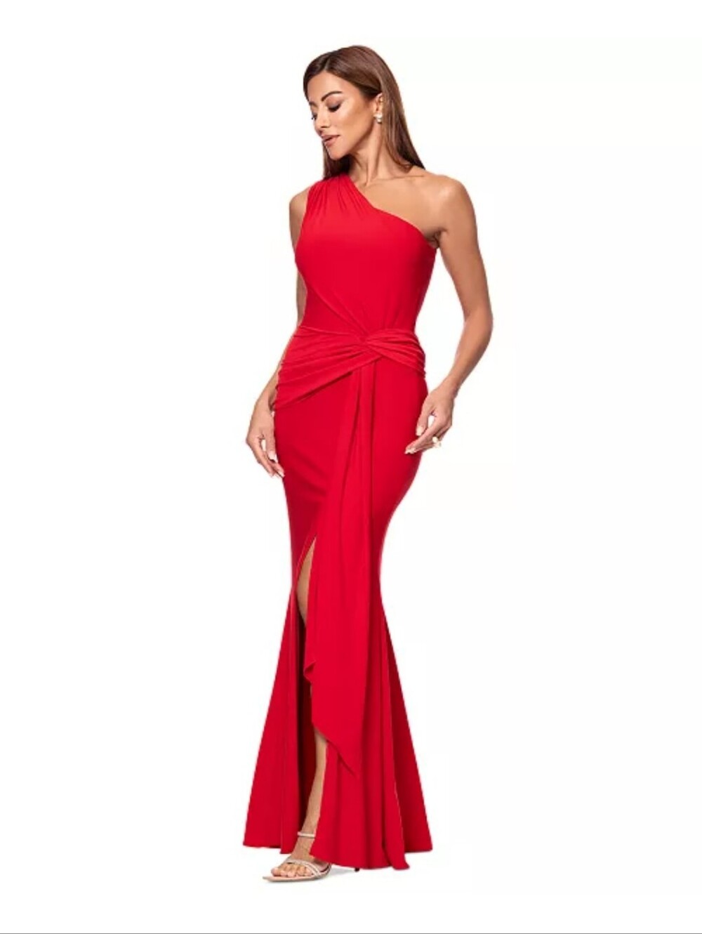 Xscape NWT $209 Red One Shoulder Ruched Maxi Gown Dress Size 6 Formal Wedding